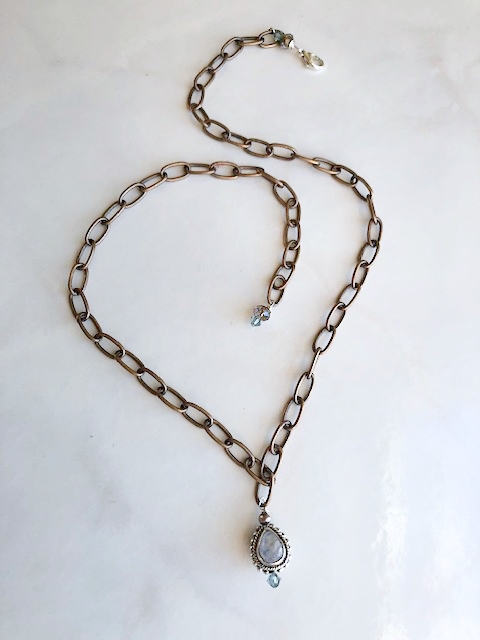 An Austrian Crystal, Bronze Chain, Moonstone Necklace